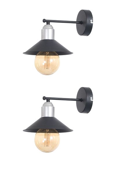Fer Avize Neva Modern Design Living Room - Kitchen - Bedroom - Black Color Gray Lampholder (2 PCS) Wall Sconce