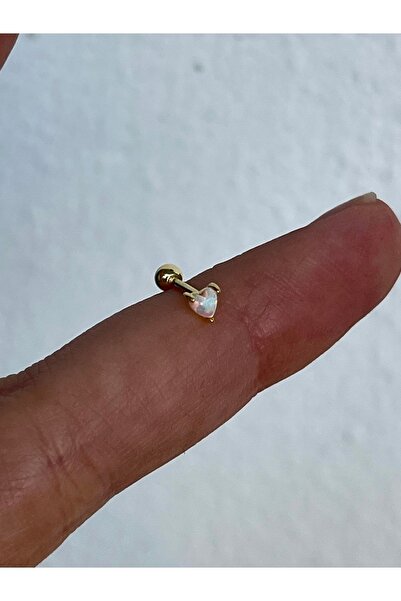 ds denizden silver Opal Taşlı Gümüş Kalp Piercing - 1 Adet