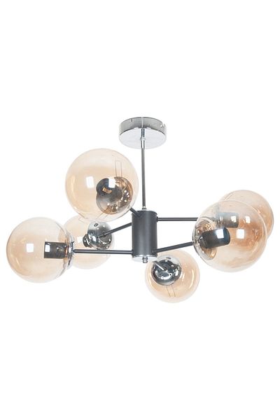 Fer Avize Mix Oscar Modern Luxury Design Black Chrome Color Case Honey Glass Living Room - Kitchen - Bedroom 6-Piece Chandelier