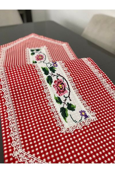 Parla Life Embroidered Lacy Linen Fabric Runner 40x140 Cm