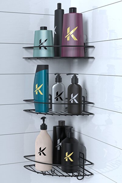 KARTEYA Yapışkanlı Banyo Köşeliği Kancalı Köşe Rafı Duş Şampuanlık Duvar Düze...