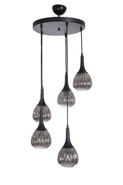 Fer Avize Classic Modern Design Bedroom - Living Room - Kitchen Pendant Lamp Smoked Glass 5-Piece Chandelier