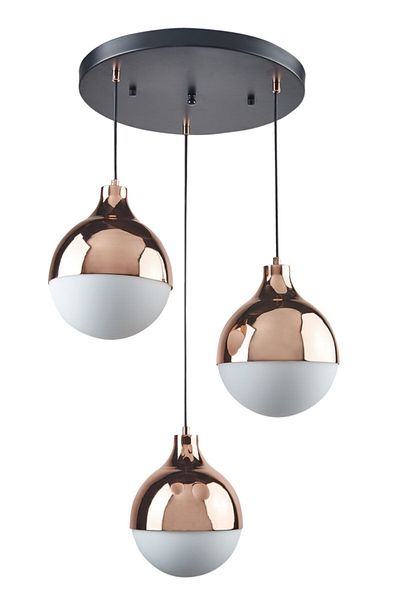 Fer Avize Rima Modern Pendant Lamp Retro Copper Color White Glass Living Room - Kitchen - Bedroom 3-Piece Chandelier