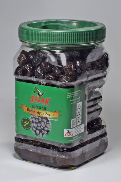 sazak zeytin zeytinyağı Sazak Az Tuzlu Kuru Sele Siyah Zeytin 900 Gr.