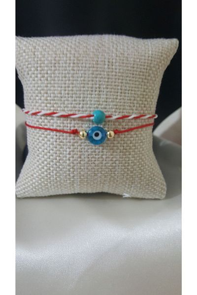 Galibarda Marteniçka Macrame Evil Eye Beaded Turquoise Natural Stone Double Bracelet Set-blue