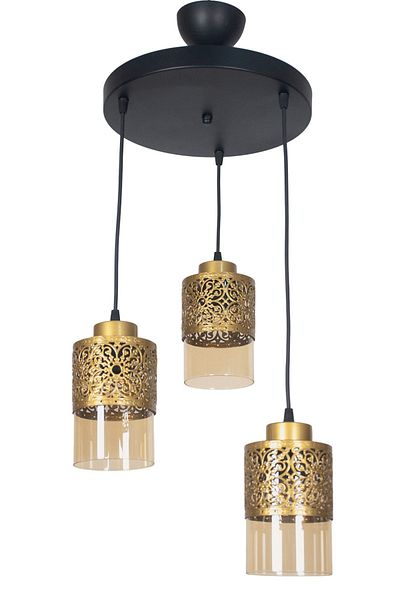 Fer Avize Fantastic Modern Design Pendant Lamp Black Color Honey Glass Living Room - Kitchen - Bedroom 3-Piece Chandelier