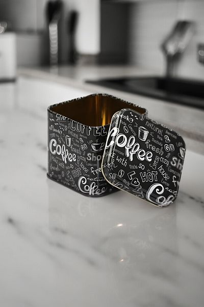 EVLE Ef014-q9 Sn_coffe 2 Go Patterned Square Metal Storage Container 9x9 Cm