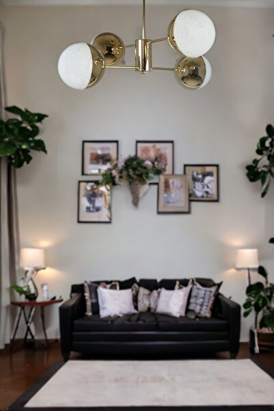 Fer Avize Oscar Modern Lüks Tasarım Gold Renk Kasa - Salon - Mutfak - Yatak Odası Led 4'lü Avize