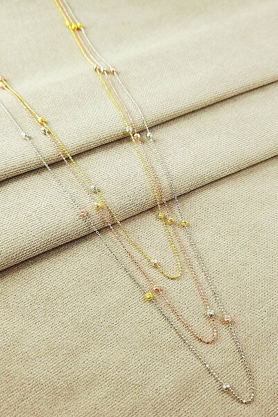 Oruçoğlu Gümüşçülük 925 Ayar Gümüş Gold&rose&rodyum Kaplama Dorika Toplu Zincir