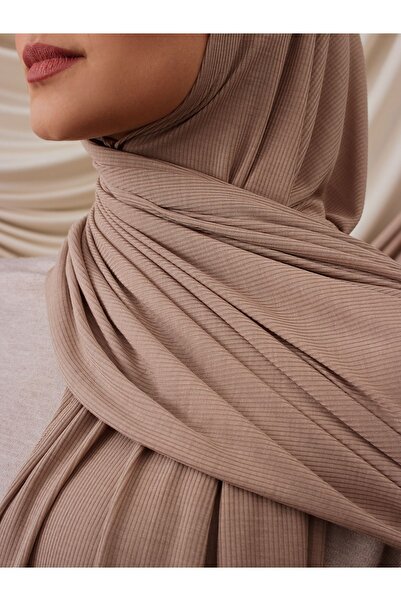 Femple Modest Σάλι Ζέρσεϊ με ραβδωτό μπαμπού ζεστή άμμο - Hijab 180x70 cm