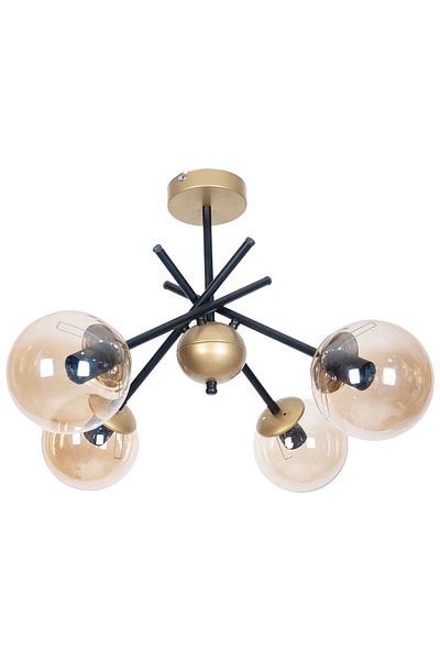 Fer Avize Truva Modern Design Antique Detailed Black Color Honey Glass Living Room - Kitchen - Bedroom 4-Piece Chandelier