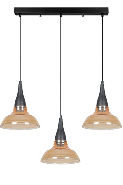 Fer Avize Beray Special Design Living Room - Kitchen - Dining Table Top Row Honey Glass 3-Piece Chandelier
