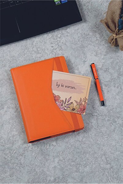 Kitaplı Hediye Kişiye Özel Iyi Ki Varsın Temalı Turuncu Organizer Ajanda Kale...