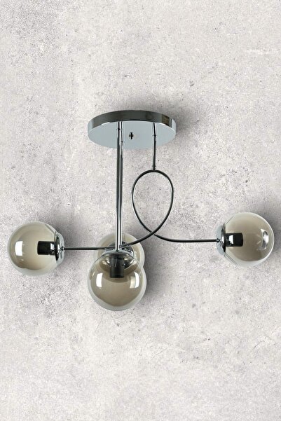 Fer Avize Jade Özel Tasarım Krom Renk Globe Füme Camlı Salon - Mutfak - Yatak Odası 4'lü Avize