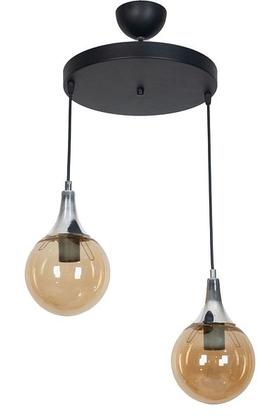 Fer Avize Damla Modern Design Pendant Lamp Black Chrome Color Honey Glass Living Room - Kitchen - Bedroom 2-Piece Chandelier