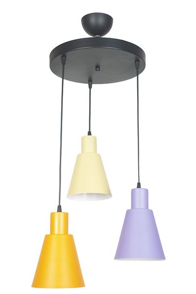 Fer Avize Trend Modern Design Cafe - Kitchen - Living Room - Children's Room Orange Cream Lilac Color 3-Piece Chandelier
