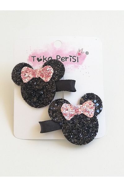 Toka Perisi Baby Girl and Child Minnie Mause Sequin Shiny 2-Piece Clip Buckle Set