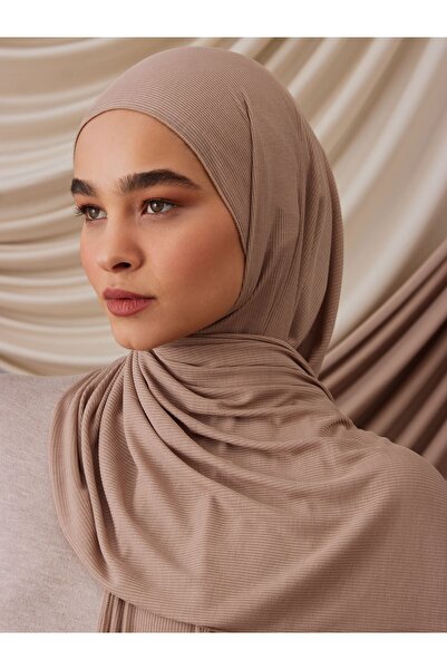 Femple Modest Σάλι Ζέρσεϊ με ραβδωτό μπαμπού ζεστή άμμο - Hijab 180x70 cm