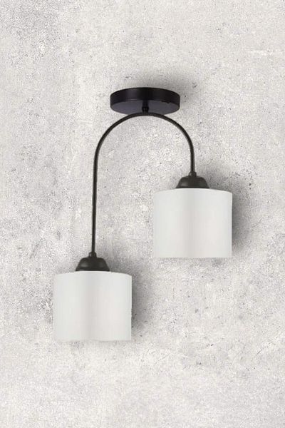 Fer Avize Janin Modern Decorative Black Color Plof Living Room - Kitchen - Bedroom 2-Piece White Fabric Headed Chandelier