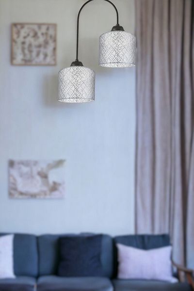 Fer Avize Janin Modern Decorative Black Color Plof Living Room - Kitchen - Bedroom 2-Piece Gray Fabric Headed Chandelier