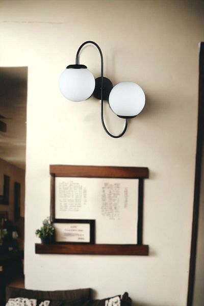 Fer Avize Jupiter Sconce Modern Design Black Color White Glass Cafe - Kitchen - Bedroom - Hall Wall Sconce