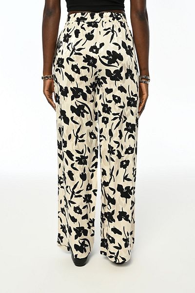 Orfeo Negro Floral Patterned Comfortable Women's Trousers - Wide Leg and Elastic Waist
