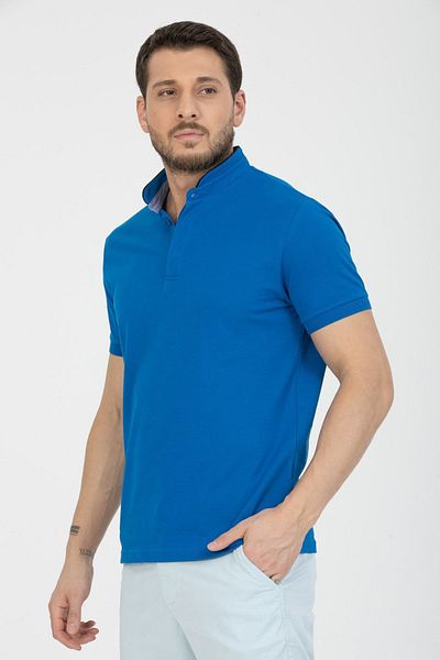 Wise Tricou Polo pentru bărbați - Guler înalt, Detaliu cu nasturi ascunși