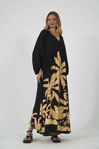 ABBRA Women's Balloon Sleeve Maxi 100% Viscose Summer Dress