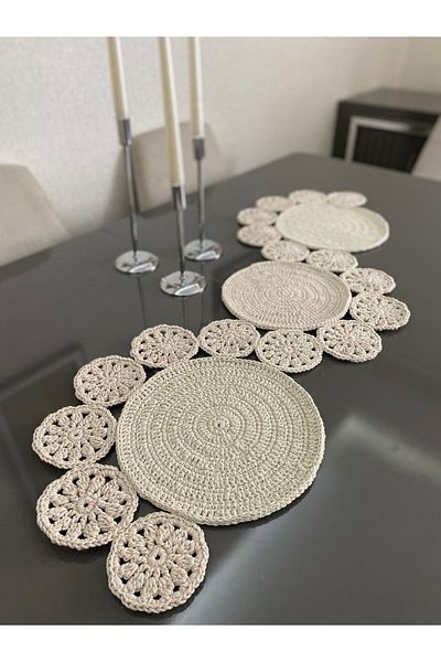 Parla Life Χειροποίητο Πλεκτό Glitter Cream Color Runner 35x90 cm