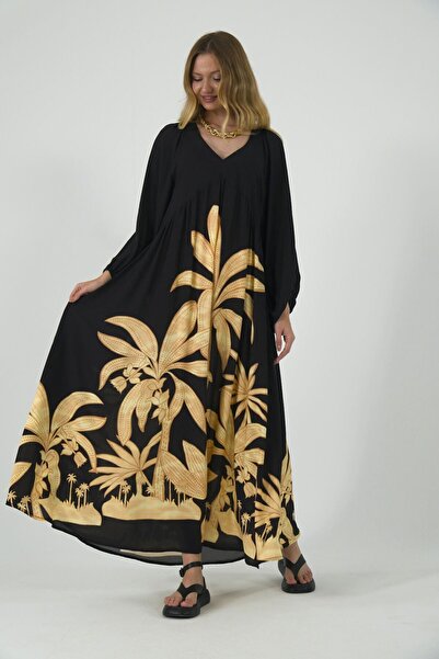 ABBRA Women's Balloon Sleeve Maxi 100% Viscose Summer Dress