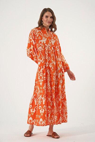 ABBRA Women's Prevailing Collar Buttoned Front Maxi 100% Cotton Summer Dress