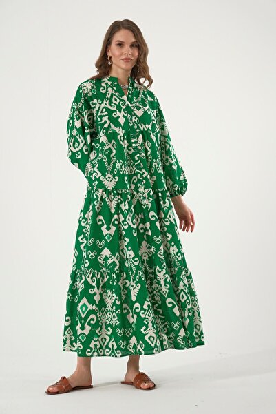 ABBRA Women's Prevailing Collar Buttoned Front Maxi 100% Cotton Summer Dress