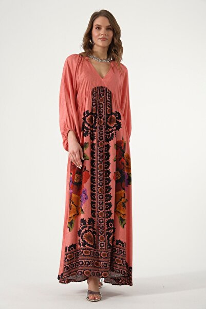 ABBRA Women's Balloon Sleeve Maxi 100% Viscose Summer Dress