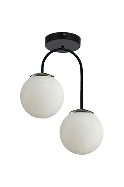 Fer Avize Janin Modern Plafonier Black Color Body White Glass Living Room - Kitchen - Bedroom 2-Piece Chandelier
