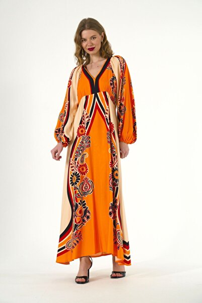 ABBRA Women's 100% Viscose Summer Dress with Placket and Back Zipper Detail