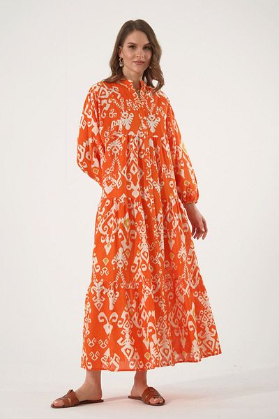 ABBRA Women's Prevailing Collar Buttoned Front Maxi 100% Cotton Summer Dress