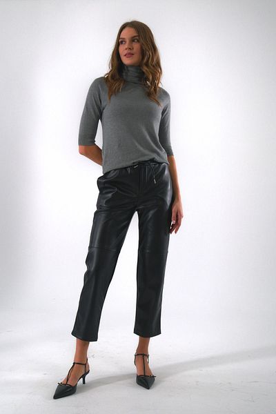 ABBRA Women's Elastic Waist Faux Leather Trousers