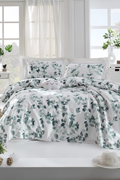 Enlora Home Doğal Pike Baskılı Çift Kişilik Sabine Yeşil