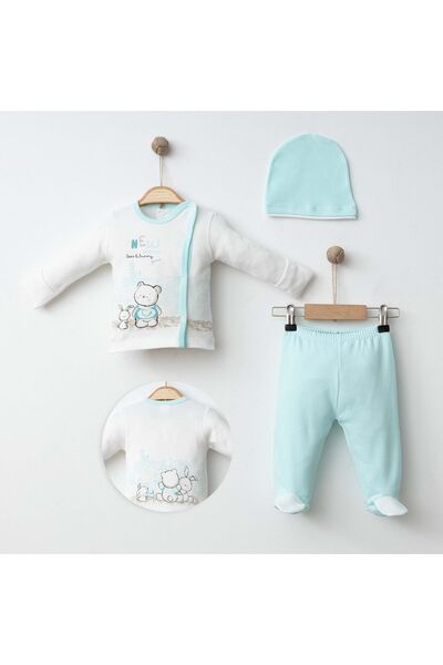 Gümüş Bebe طقم خروج الطفل من المستشفى مكون من 3 قطع - طقم قبعة قطن 100%