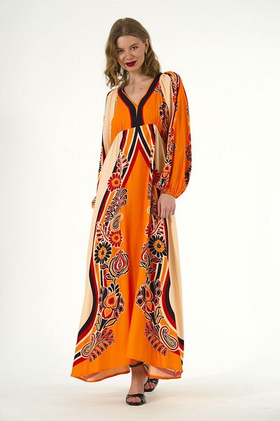 ABBRA Women's 100% Viscose Summer Dress with Placket and Back Zipper Detail