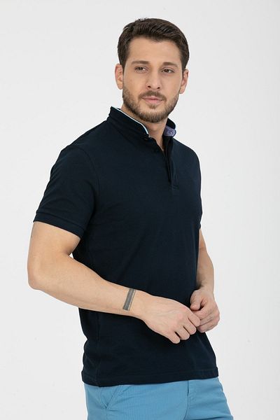 Wise Tricou Polo pentru bărbați - Guler înalt, Detaliu cu nasturi ascunși