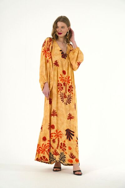 ABBRA Women's Balloon Sleeve Maxi 100% Viscose Summer Dress