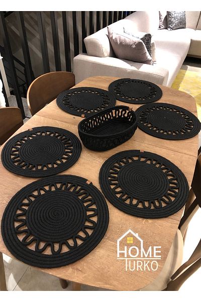 HomeTurko Natural, iută, răchită, farfurie, coș, coș de pâine, set de serviciu american, 6 farfurii, 1 coș