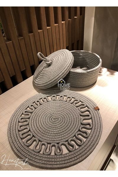 HomeTurko 1 Piece Plate, 1 Piece Bread Basket Set, Jute Plate, Placemat, Plate Coaster, Bread Basket