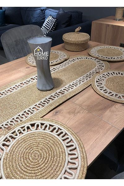 HomeTurko 6 τμχ Σουπλά 1 τμχ Runner 1 τμχ Καλάθι, Σουπλά από γιούτα American Service, Σουβέρ, Καλάθι ψωμιού