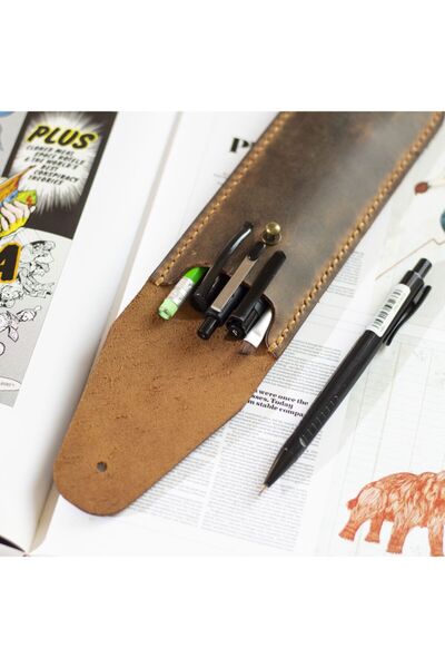 Hi Leather Real Leather Puta Pen Holder - Handmade Camel