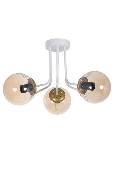 Fer Avize Daisy Modern White Color Globe Glass Living Room - Kitchen - Bedroom 3-Piece Chandelier