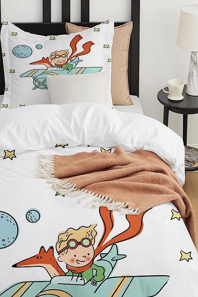 Else Dekor Airplane Little Prince Patterned Single Children's Duvet Cover Set Without Sheets