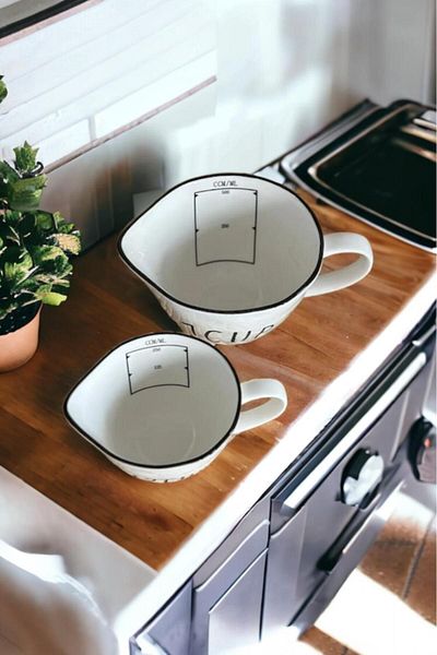 Akkoyunlu home Ceramic Measuring Cup with Handle 250 ml and 500 ml 2-Piece Measuring Cup