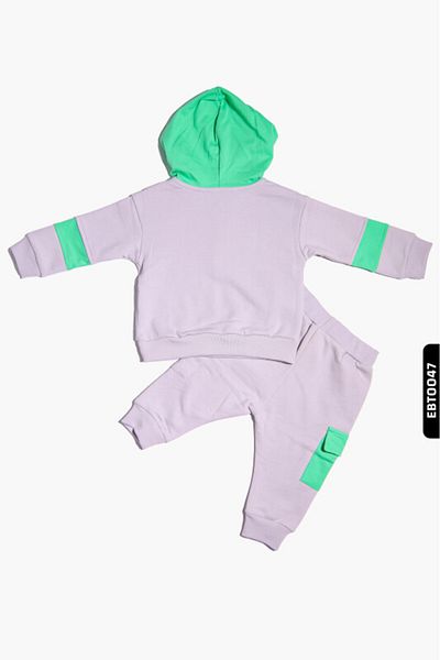 Çikoby Buttoned Collar Pocket Trousers Hooded Baby Boy Printed Tracksuit Set 6-24 Months 20086